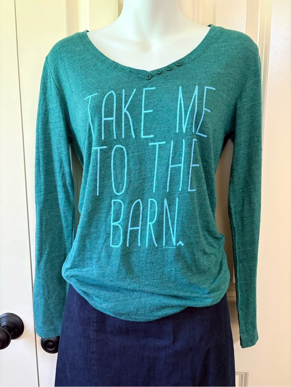 Take Me To The Barn Long Sleeve Tee - Teal, size M, selling pants only
